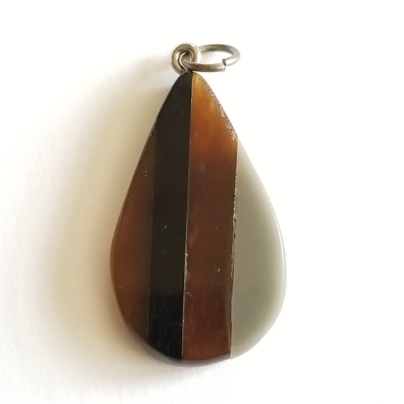 Vintage Jewelry - Relisted - Vintage striped pendant charm teardrop shape brown grey